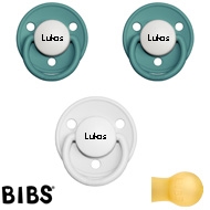 Bibs de LUX Schnuller mit Namen, Rund, Latex, Gr. 1, (2 Island Sea+ 1 White -HK), 3'er Pack